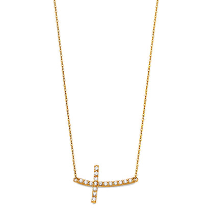 Gold necklace with a small cross pendant on a white background available on the TX.ORO website.