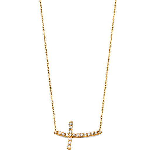 Gold necklace with a small cross pendant on a white background available on the TX.ORO website.