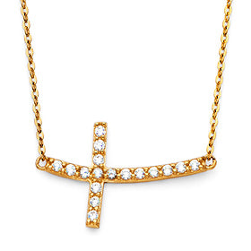 Gold necklace with a cross pendant on a white background available on the TX.ORO website.