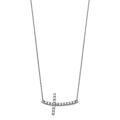 Silver necklace with a cross pendant on a white background available on the TX.ORO website.
