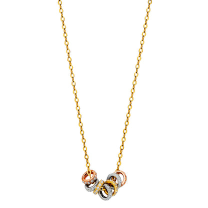 Gold necklace with interlocking rings on a white background available on the TX.ORO website.