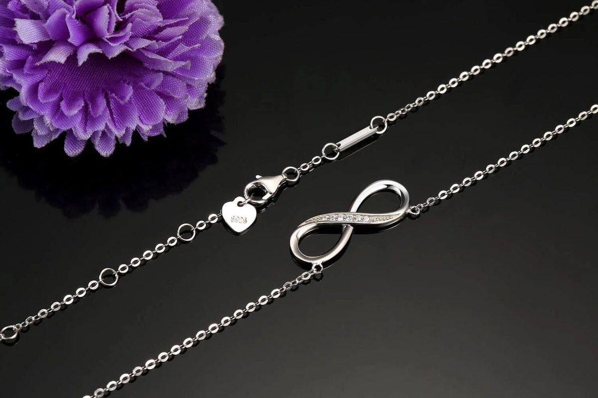 14K White Gold Infinity CZ Necklace - Diamond-Accented Jewelry Gift for Women