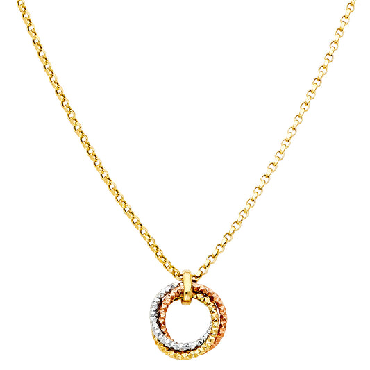 Gold necklace with a circular pendant on a white background available on the TX.ORO website.