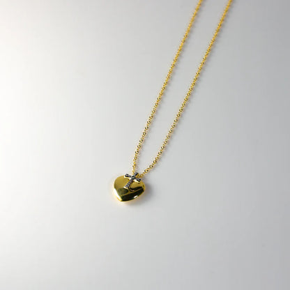 14K Two-Tone Gold Cross Heart Religious Love Symbol Necklace