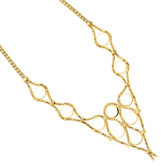 Gold necklace with circular design on a white background available on the TX.ORO website.