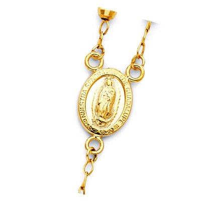 14K Tri-Color Gold 4mm Disco Ball Beaded Rosary Chain Necklace - 26"
