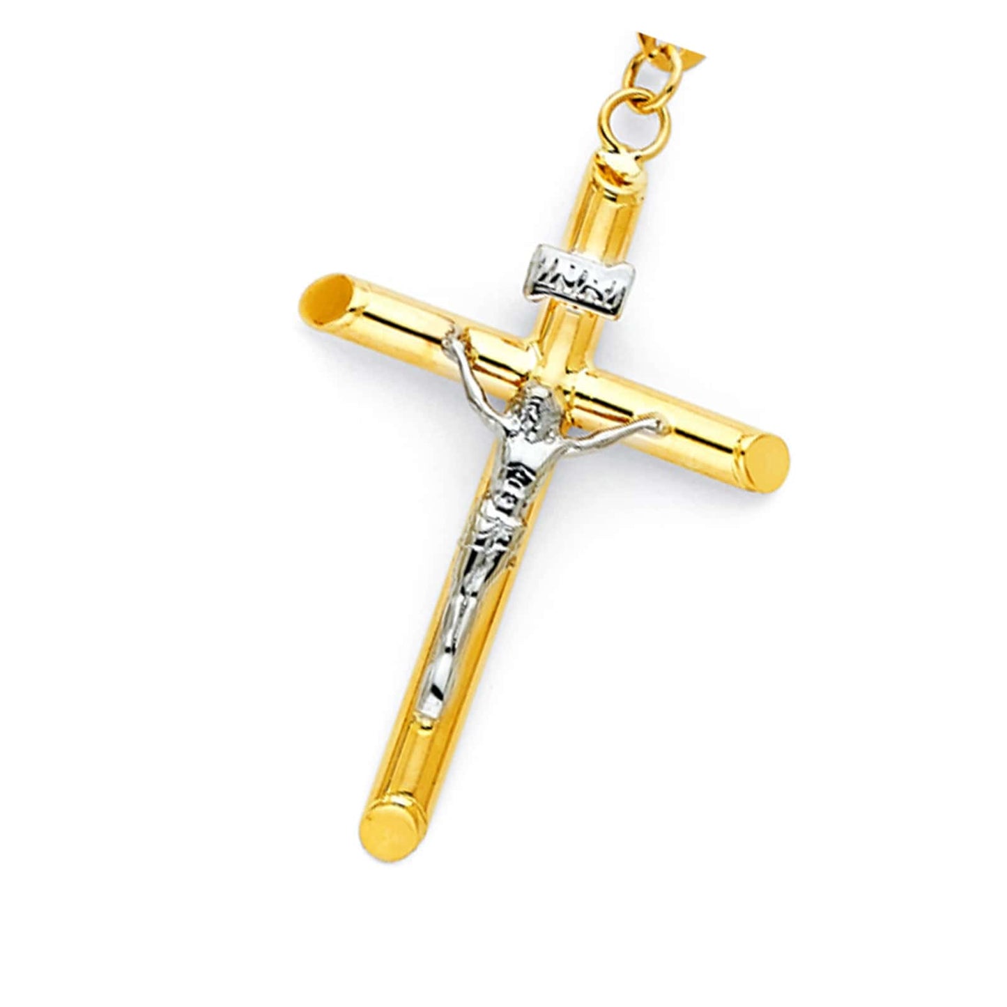 14K Yellow Gold 4mm Unisex Religious Crucifix Beaded Ball Rosary Chain Necklace - 26"