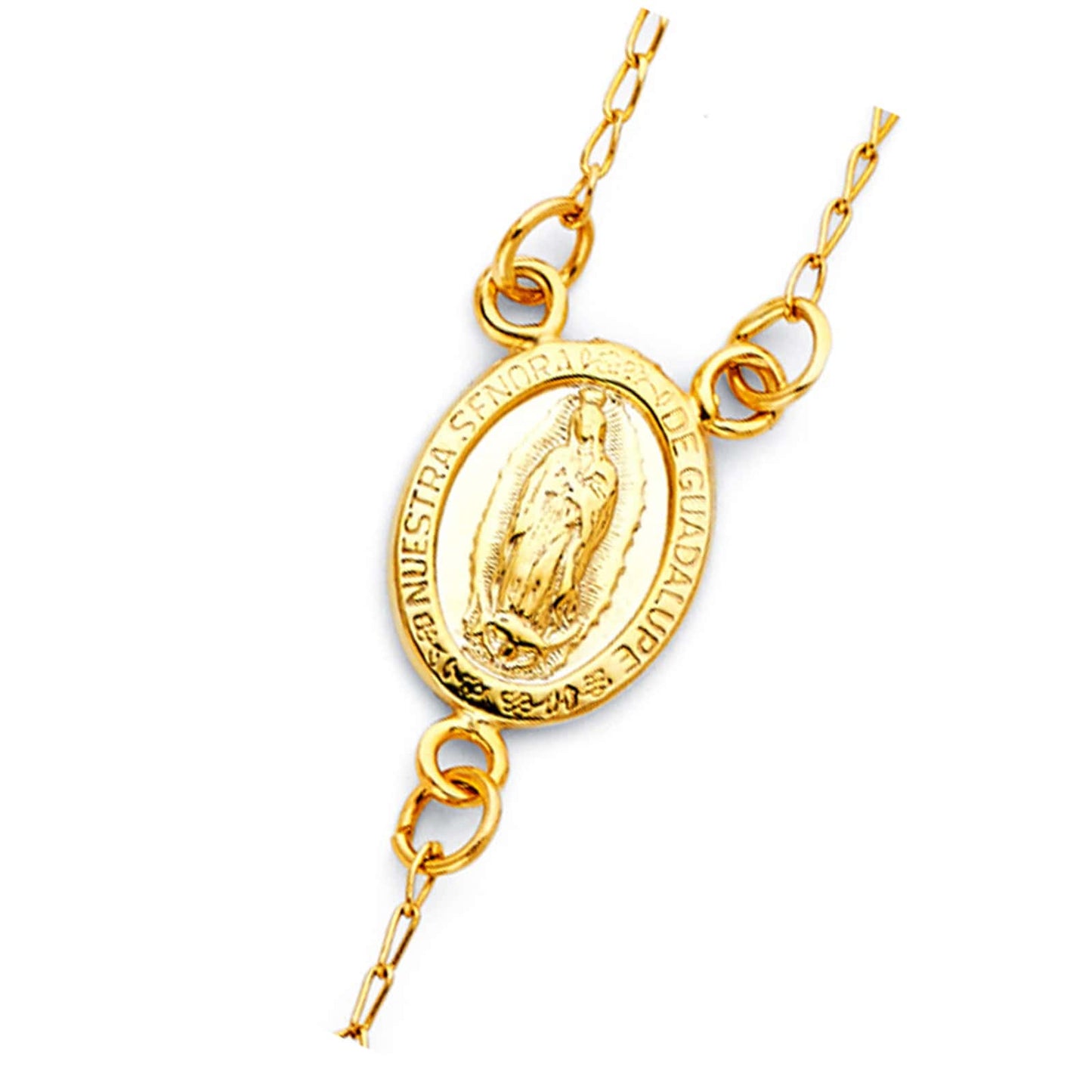 14K Yellow Gold 4mm Unisex Religious Crucifix Beaded Ball Rosary Chain Necklace - 26"