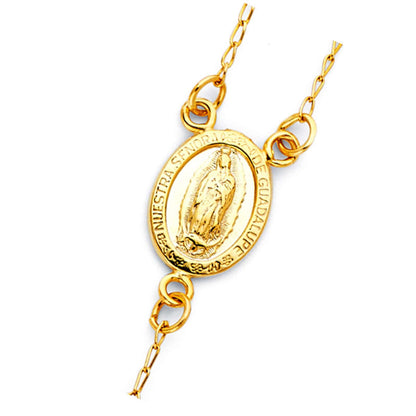 14K Yellow Gold 4mm Unisex Religious Crucifix Beaded Ball Rosary Chain Necklace - 26"