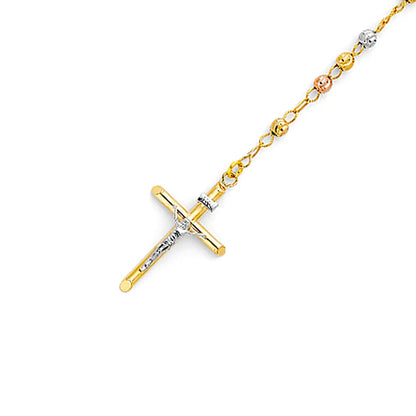 Gold and silver cross pendant on a gold chain against a white background availabe on TX.ORO website.