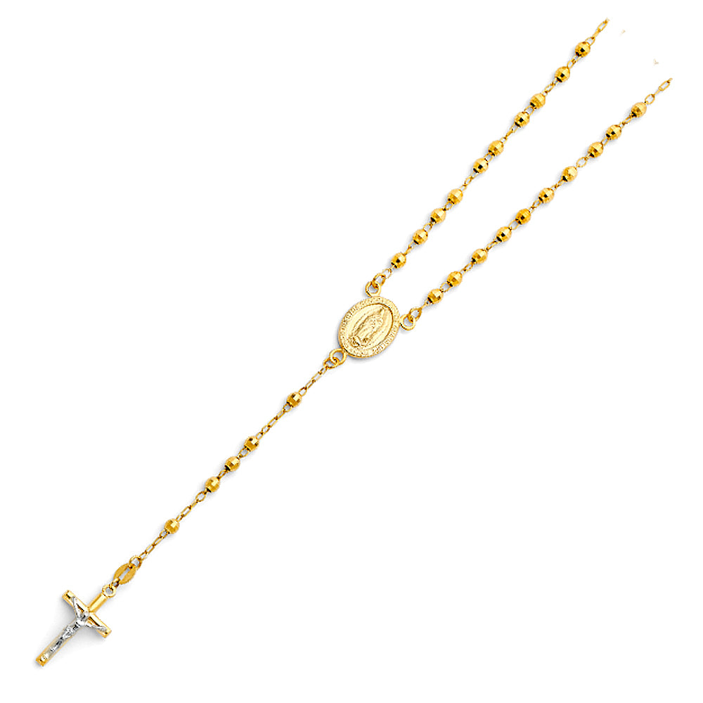Gold necklace with a central pendant and cross on a white background availabe on TX.ORO website.