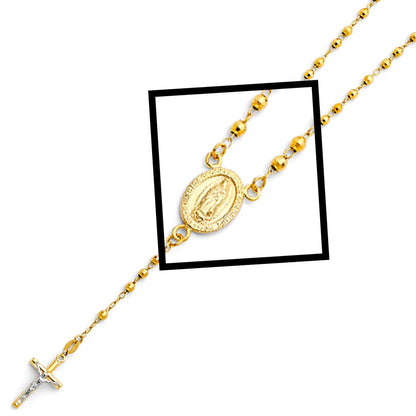 Gold rosary bracelet with a central pendant on a white background availabe on TX.ORO website.