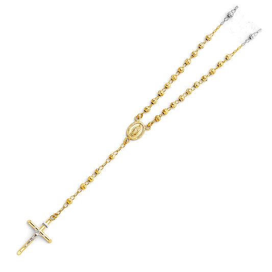 14K Yellow Gold 4mm Moon Ball Rosary Necklace with Crucifix - 20"