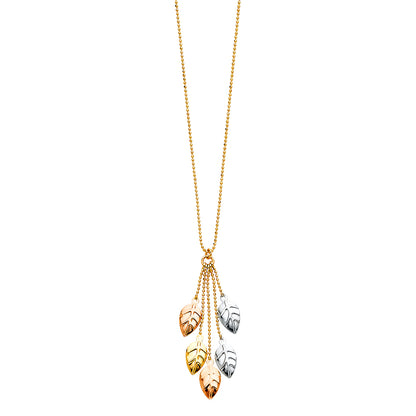 Gold necklace with three pendant drops on a white background available on the TX.ORO website.