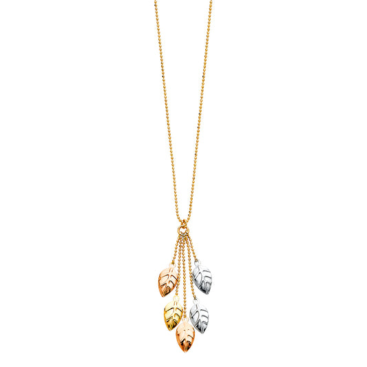 Gold necklace with three pendant drops on a white background available on the TX.ORO website.