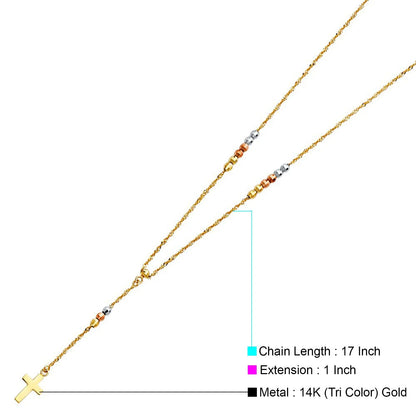 Gold necklace with a cross pendant on a white background available on the TX.ORO website.