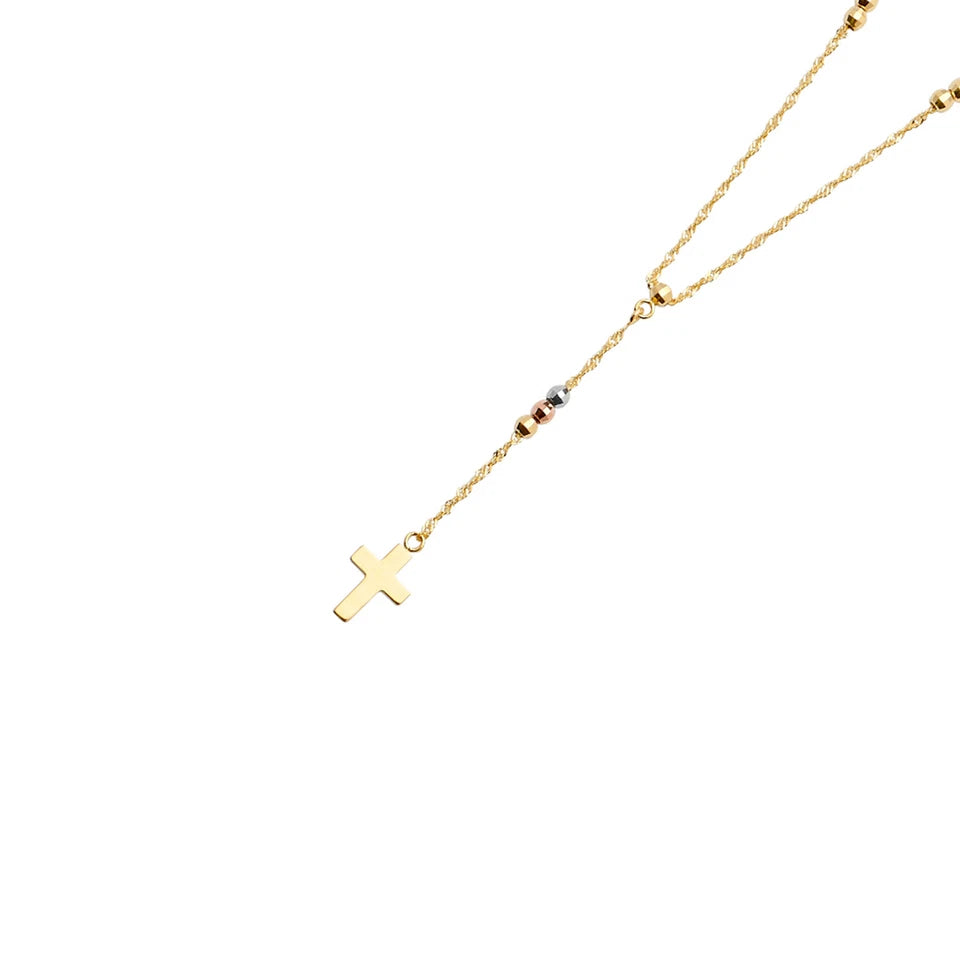 Gold necklace with a cross pendant on a white background available on the TX.ORO website.