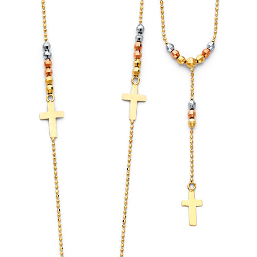 Three gold necklaces with cross pendants on a white background available on the TX.ORO website.