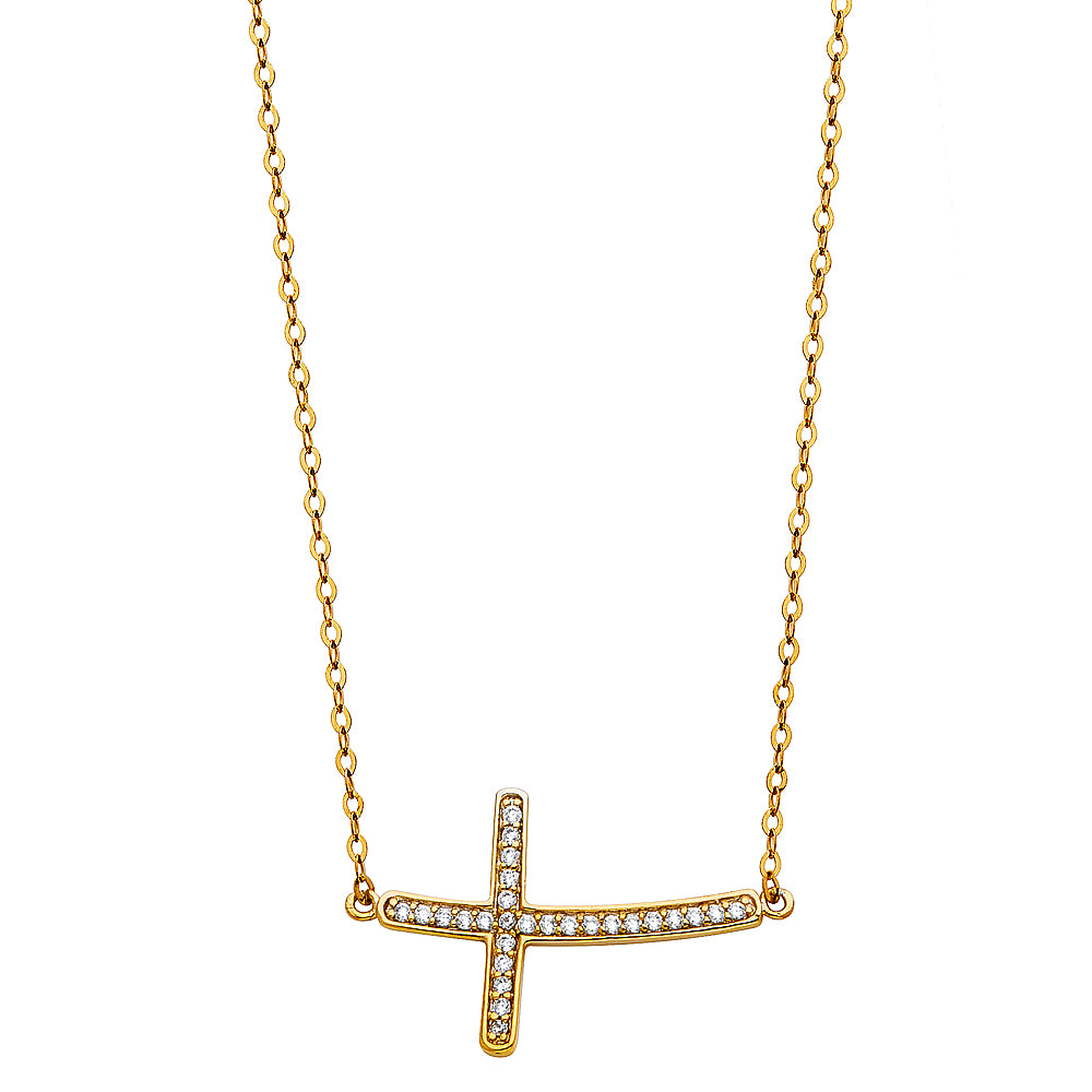 Gold cross necklace with diamonds on a white background available on the TX.ORO website.