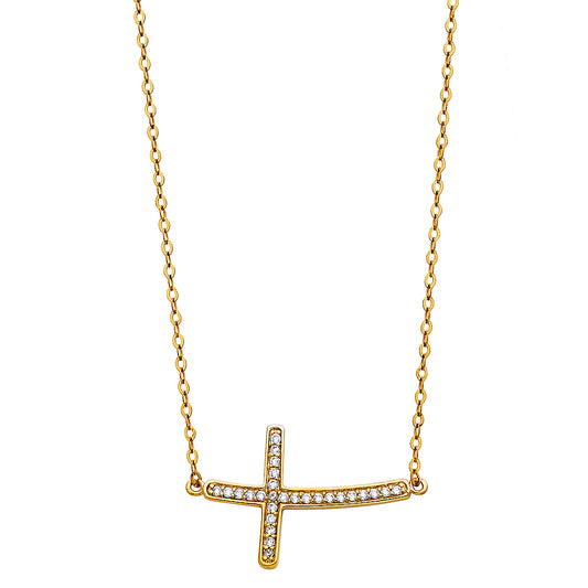Gold cross necklace with diamonds on a white background available on the TX.ORO website.