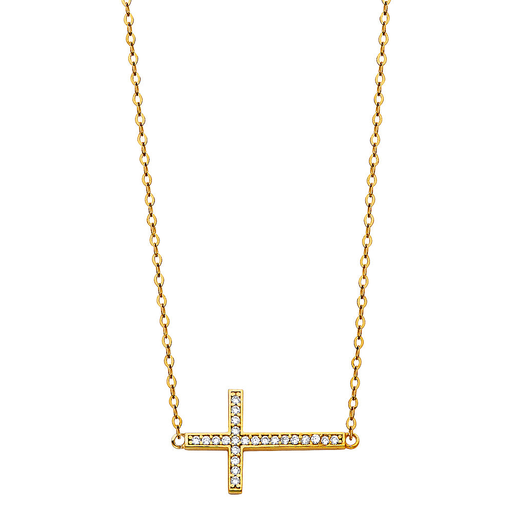 Gold cross necklace with diamonds on a white background available on the TX.ORO website.