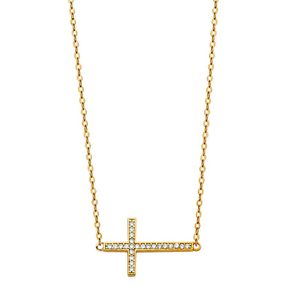 Gold cross necklace with diamonds on a white background available on the TX.ORO website.
