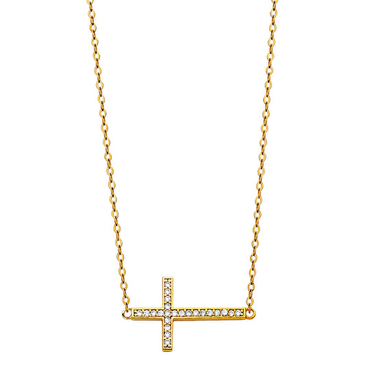 Gold cross necklace with diamonds on a white background available on the TX.ORO website.