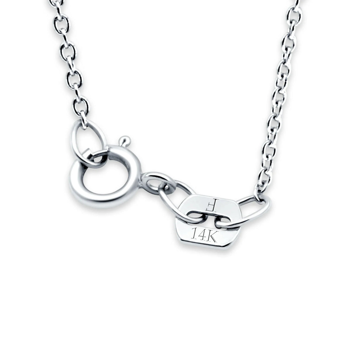 Silver necklace with a clasp and engraved tag on a white background available on the TX.ORO website.