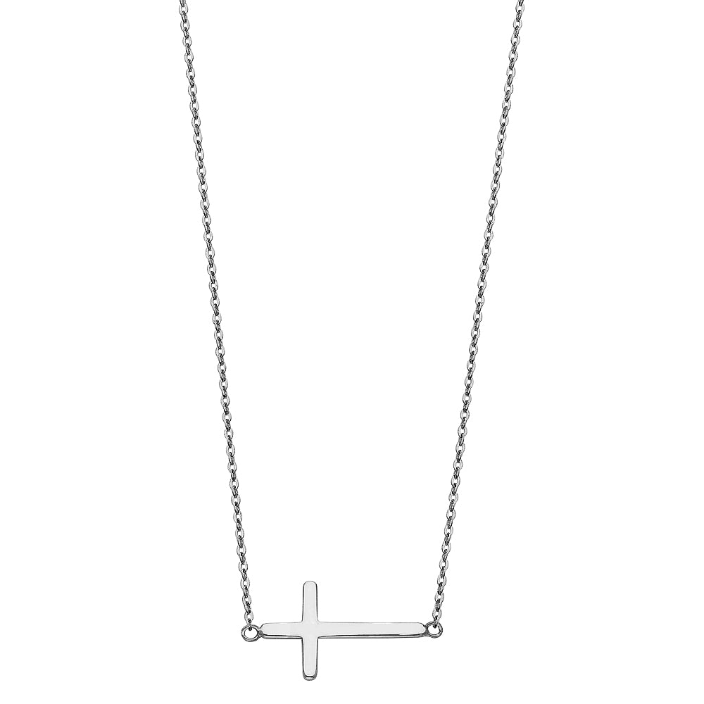 Silver cross necklace on a white background available on the TX.ORO website.