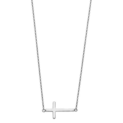 Silver cross necklace on a white background available on the TX.ORO website.