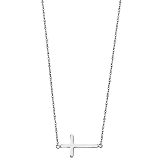 Silver cross necklace on a white background available on the TX.ORO website.