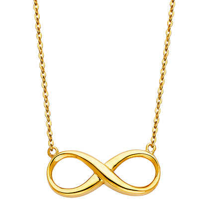 Gold infinity necklace on a white background available on the TX.ORO website.