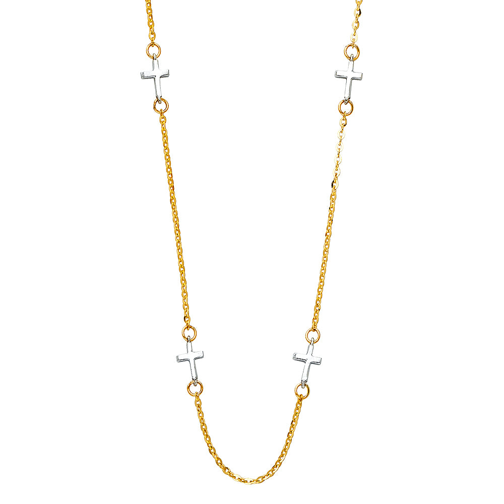 Necklace with gold and silver cross pendants on a white background available on the TX.ORO website.