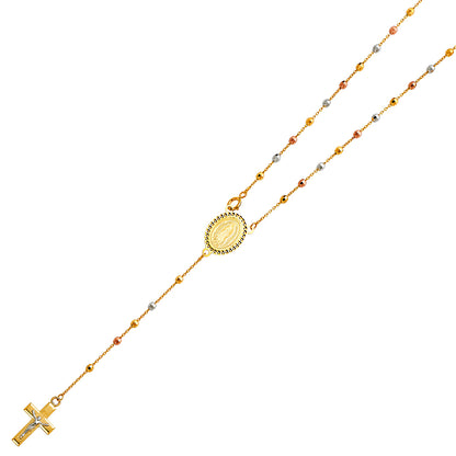 Gold necklace with a central pendant and cross on a white background availabe on TX.ORO website.