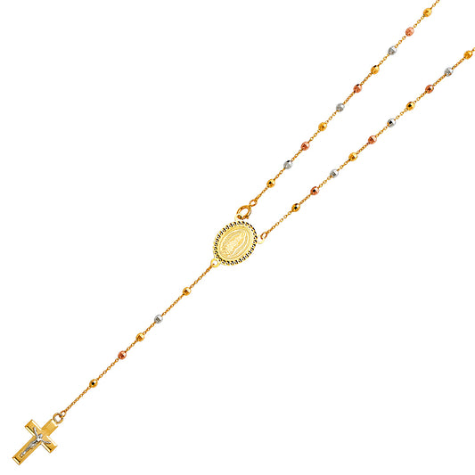 Gold necklace with a central pendant and cross on a white background availabe on TX.ORO website.