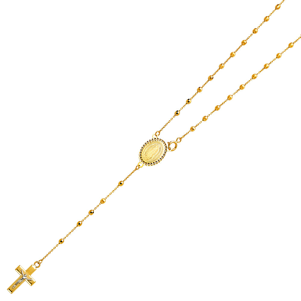Gold necklace with a cross pendant on a white background availabe on TX.ORO website.