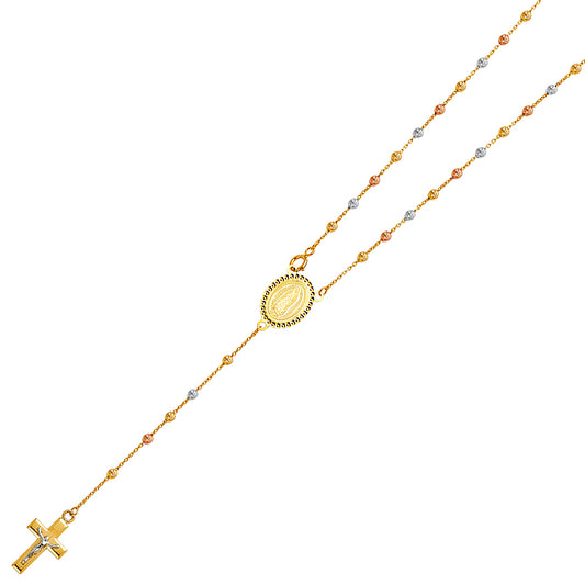 Gold necklace with a central pendant and cross on a white background availabe on TX.ORO website.