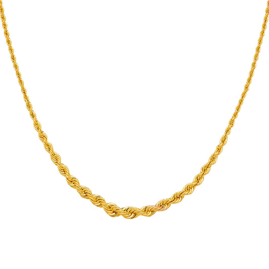 Gold rope chain necklace on a white background available on the TX.ORO website.