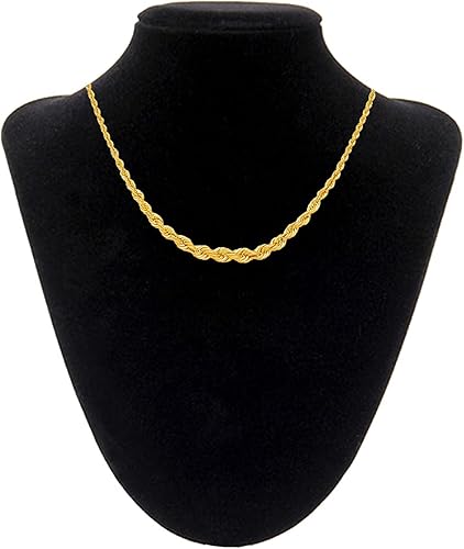 Gold chain necklace on a black velvet bust available on the TX.ORO website.