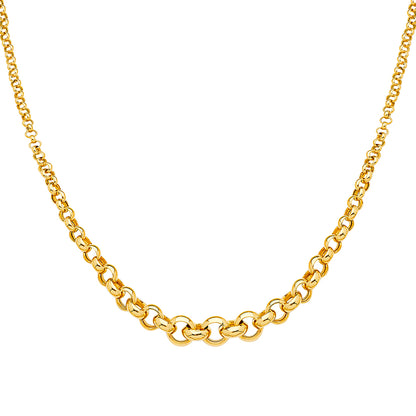 14K Yellow Gold Fancy Graduated Hollow Link Chain Necklace - Jewelry Gift for Women