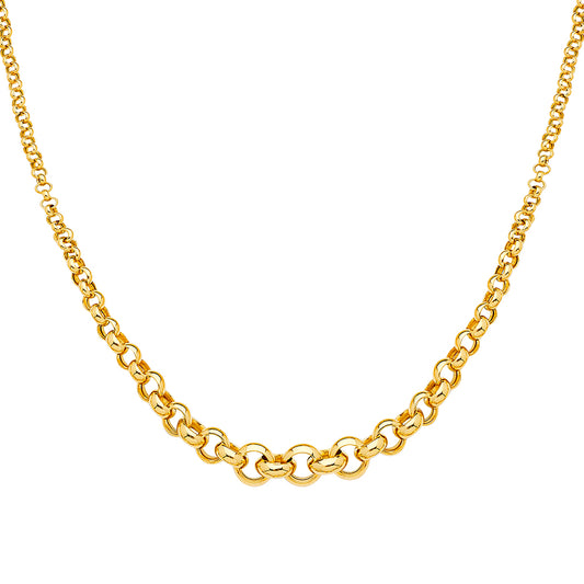 14K Yellow Gold Fancy Graduated Hollow Link Chain Necklace - Jewelry Gift for Women