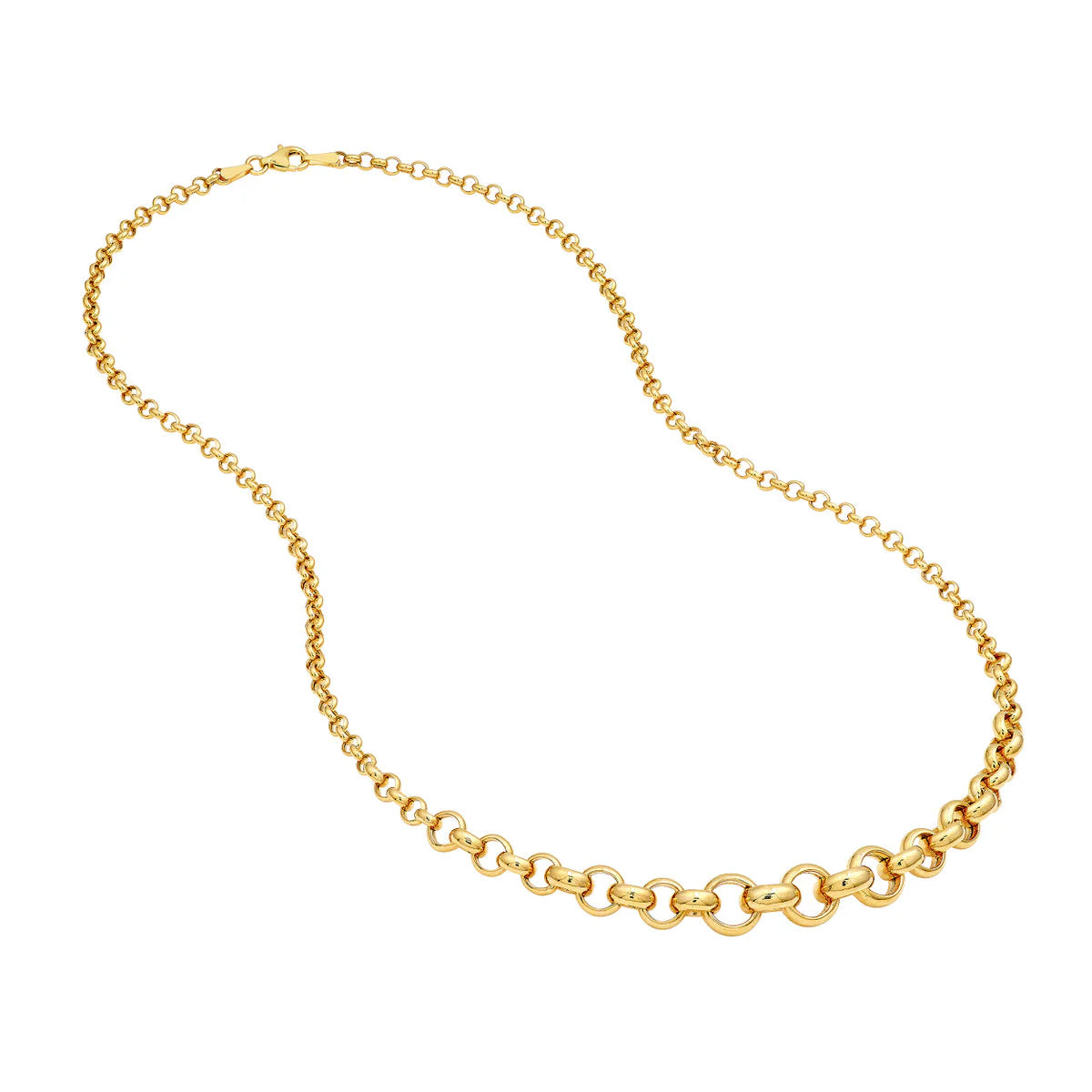 14K Yellow Gold Fancy Graduated Hollow Link Chain Necklace - Jewelry Gift for Women
