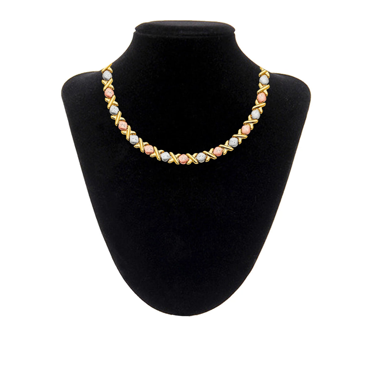 Necklace on a black mannequin bust with a white background available on the TX.ORO website.