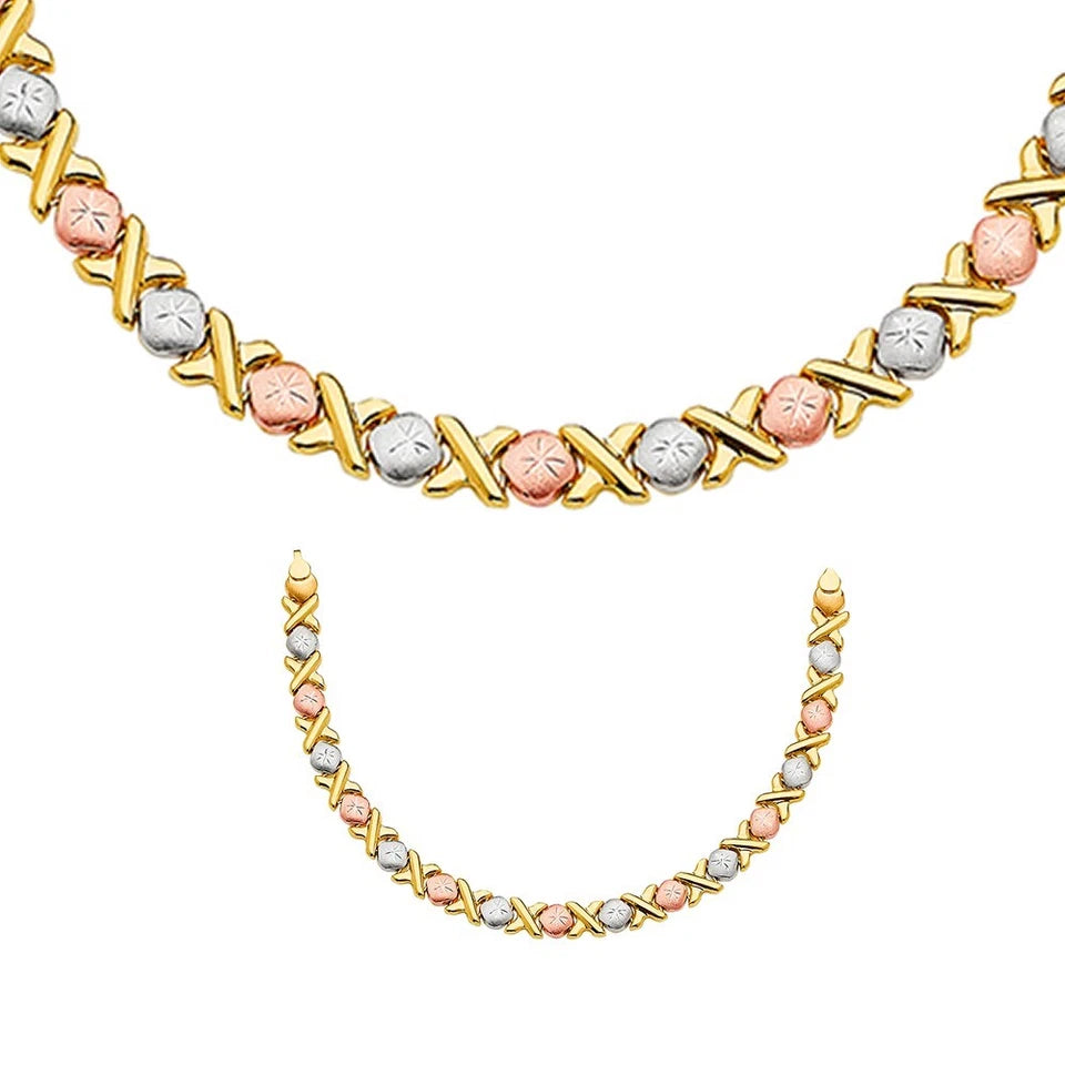 Yellow White & Rose Gold necklace on a white background available on the TX.ORO website.