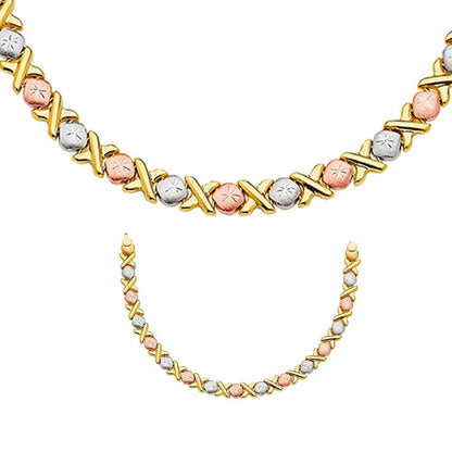 Yellow White & Rose Gold necklace on a white background available on the TX.ORO website.