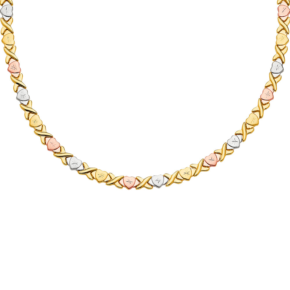 Tri-color gold necklace on a white background available on the TX.ORO website.