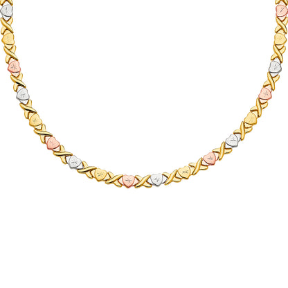 Tri-color gold necklace on a white background available on the TX.ORO website.