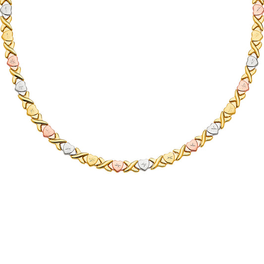 Tri-color gold necklace on a white background available on the TX.ORO website.
