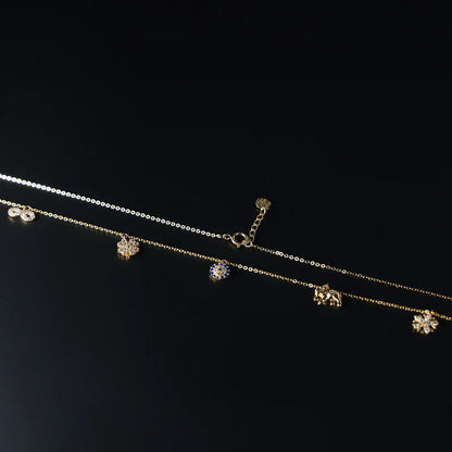 14K Yellow Gold CZ Lightweight Dangle Lucky Charm Necklace - 17” + 1”