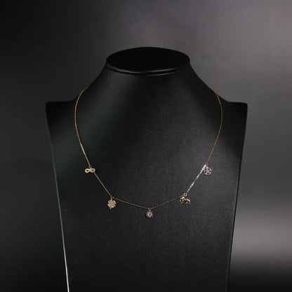 14K Yellow Gold CZ Lightweight Dangle Lucky Charm Necklace - 17” + 1”
